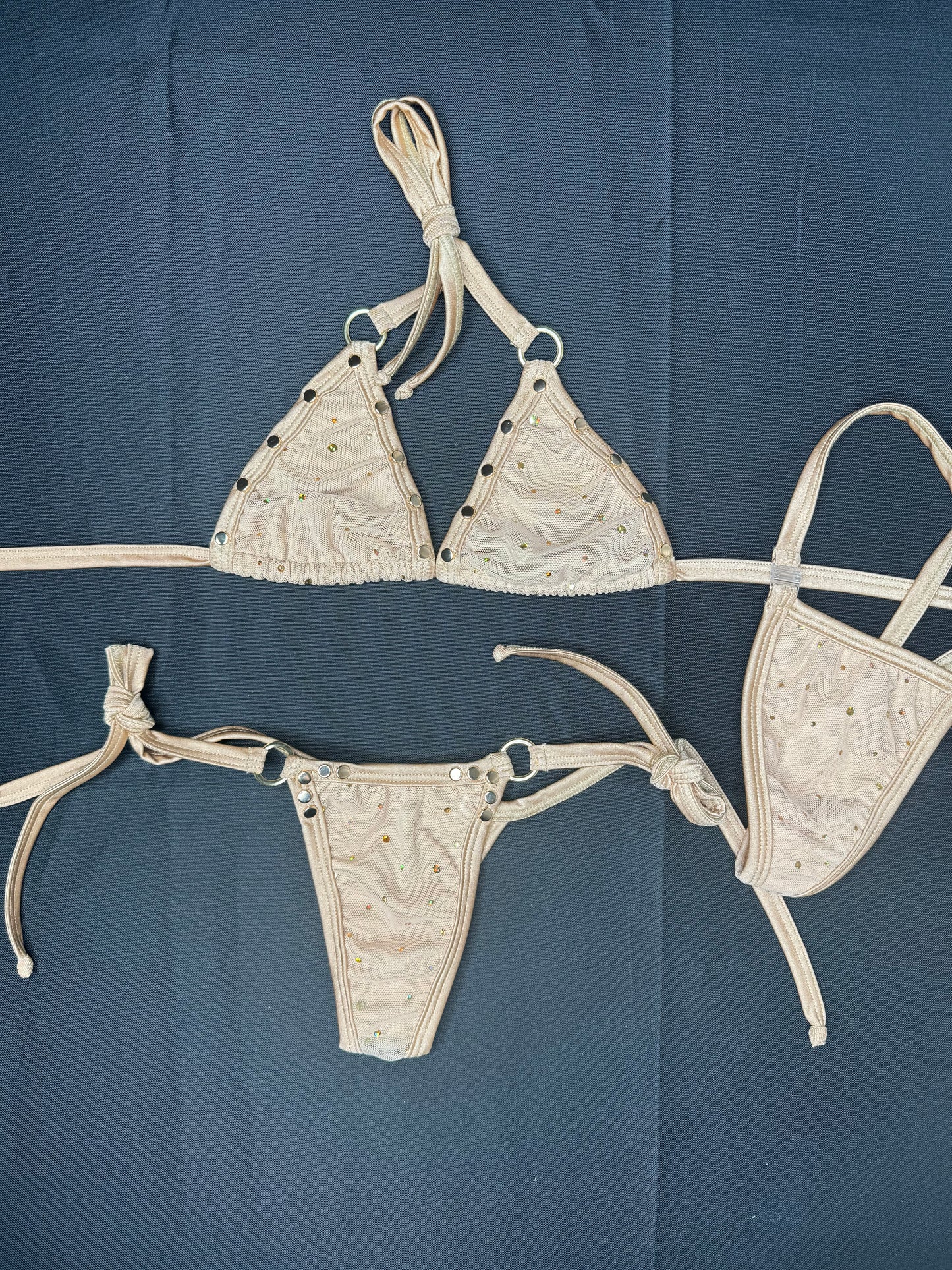 Tan Mesh Two-Piece Side-Tie Bikini Lingerie Outfit