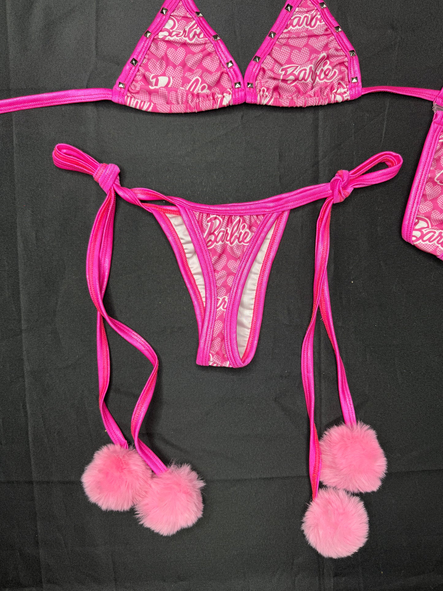 Designer Baby Pink/Hot Pink Pom Pom Bikini Lingerie Outfit