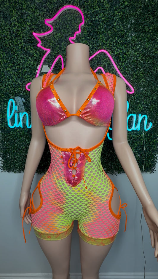 Ombré Spandex Fishnet One-Piece Lingerie Outfit