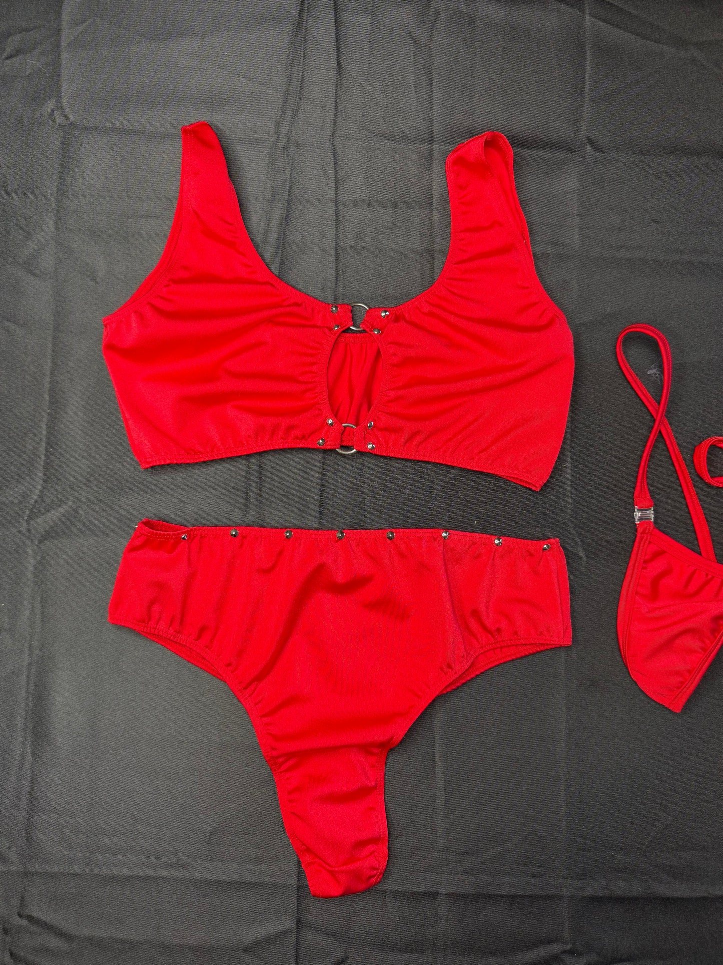 Red Spandex Sports Bra/Shorts Two-Piece Lingerie Outfit