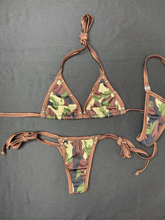 Mocha/Camouflage Two-Piece Bikini Lingerie Outfit