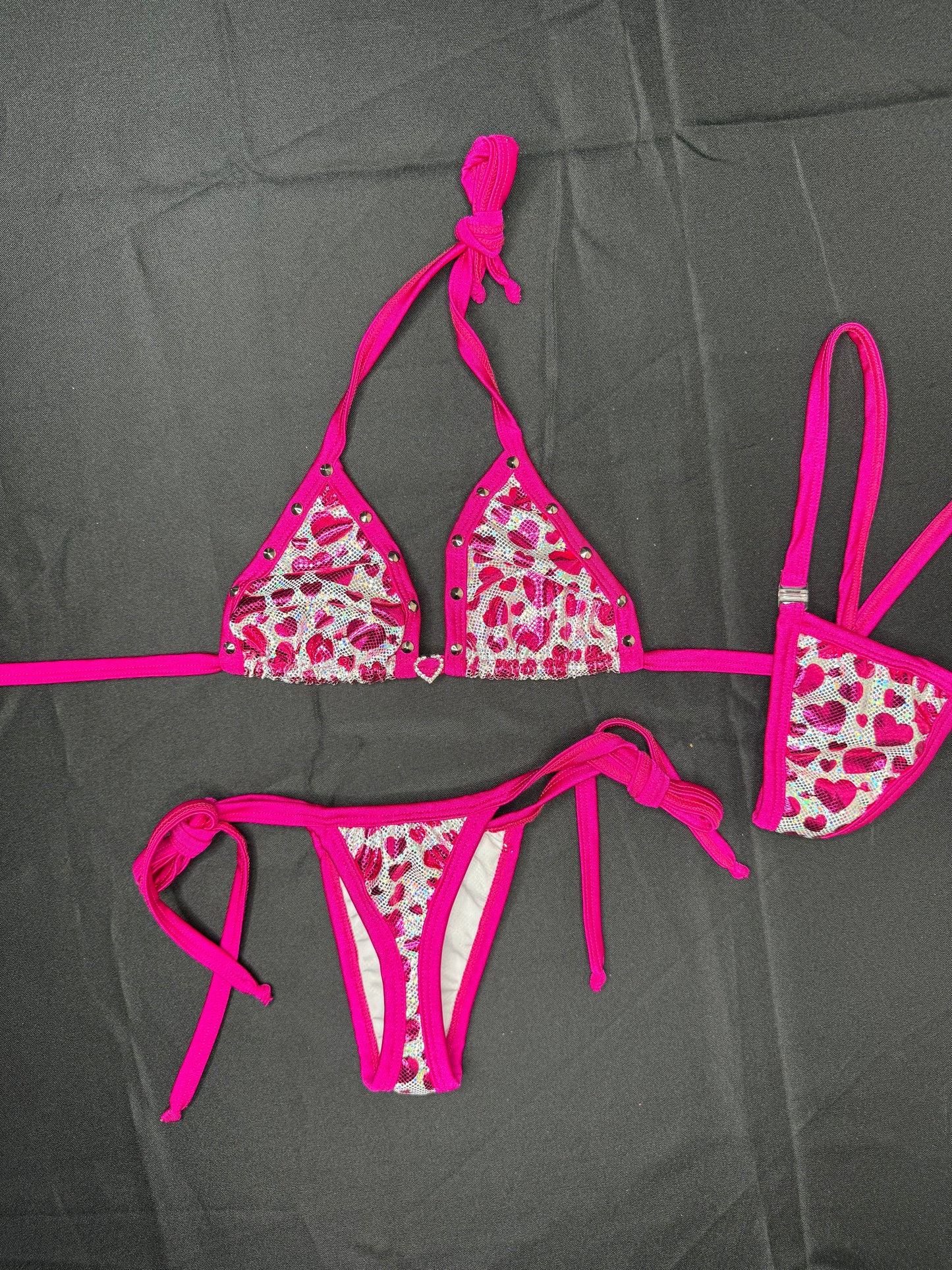 Heart Print Spandex Two-Piece Bikini Lingerie Outfit