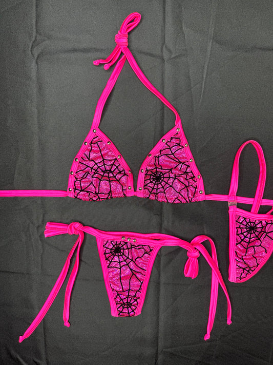 Hot Pink Two-Piece Side-Tie Bikini Lingerie Outfit