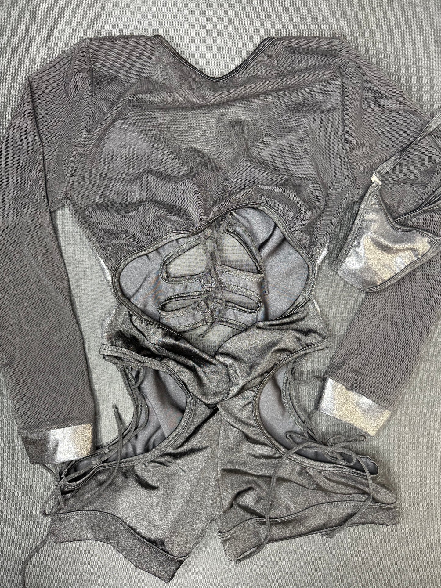 Black Spandex/Mesh Long Sleeve Romper One-Piece Lingerie Outfit