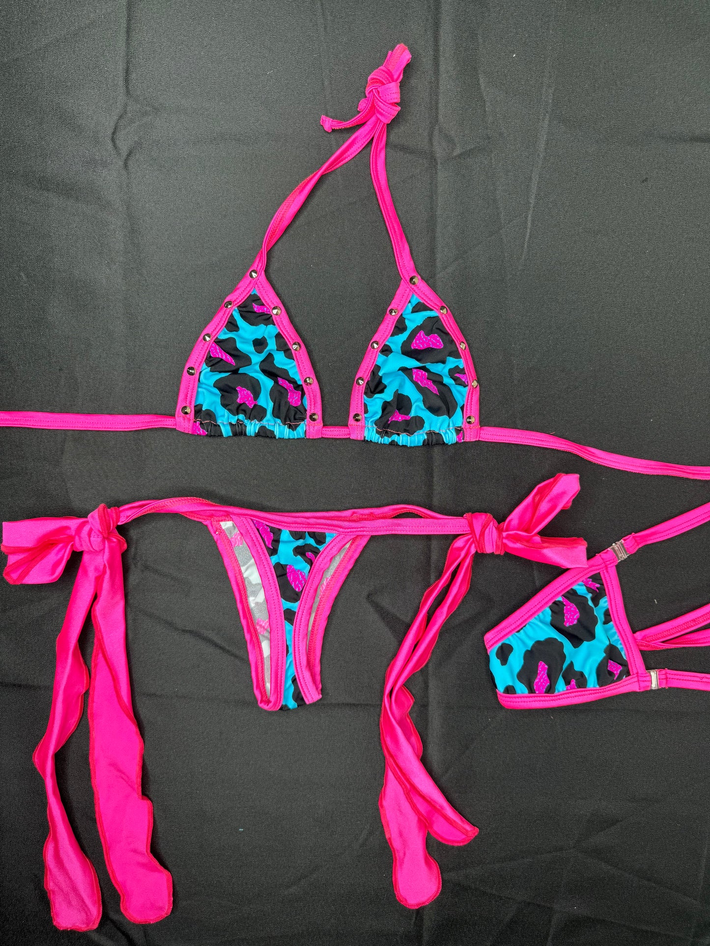 Blue Animal Print/Hot Pink Two-Piece Lingerie Outfit