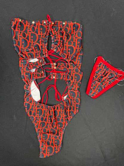 Red/Black Designer One-Piece Lingerie Outfit