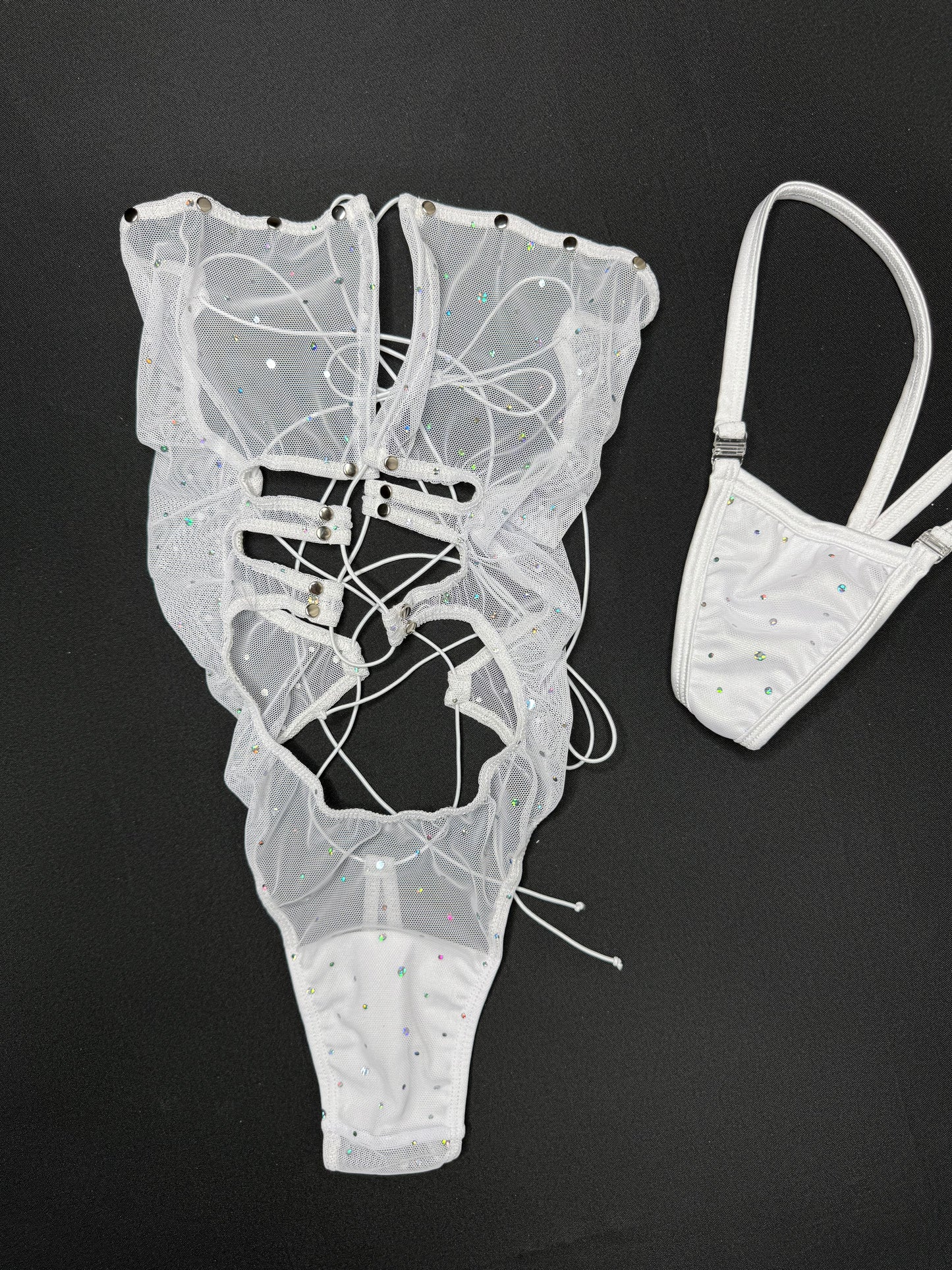 White Sparkle Mesh One-Piece Lingerie Outfit