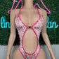 White/Baby Pink VELVET Designer One-Piece Lingerie Outfit