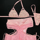 Metallic Pink/Pink Bikini Top/Shorts Two-Piece Lingerie Outfit