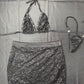 Black Sequence Lace/Spandex Two-Piece Skirt Lingerie Outfit