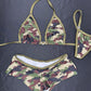 Camouflage/OD Green Spandex Two-Piece Bikini Top/Shorts Lingerie Outfit