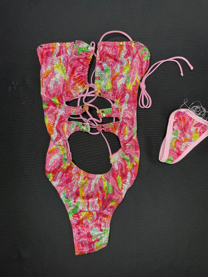 Holographic Camouflage One-Piece Lingerie Outfit