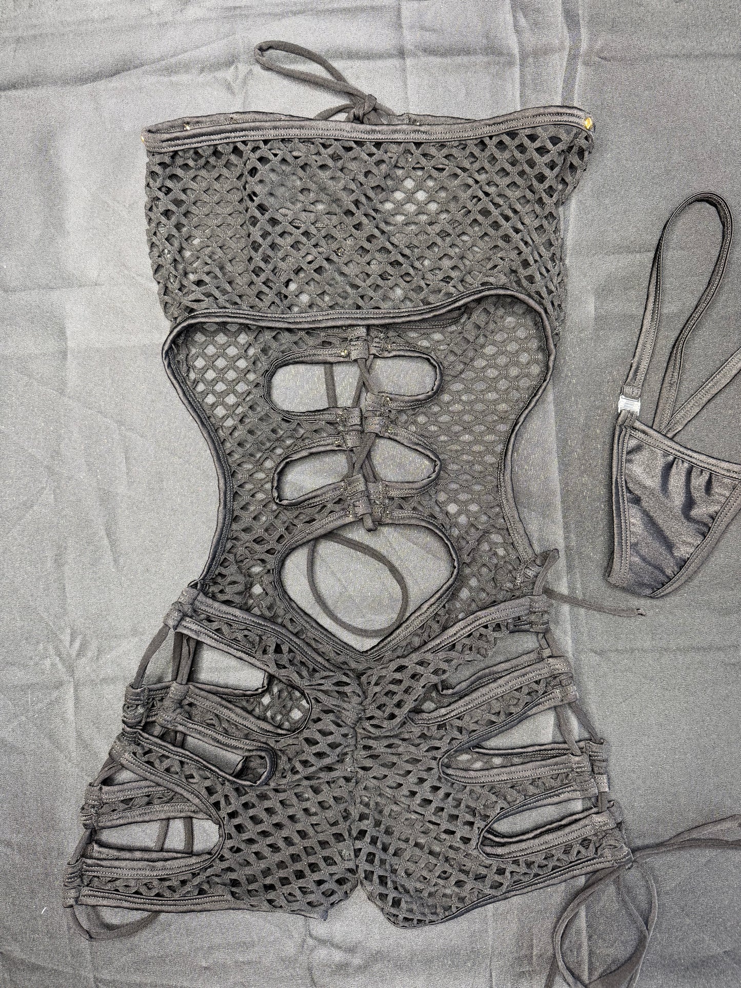 Black Fishnet Spandex One-Piece Lingerie Outfit