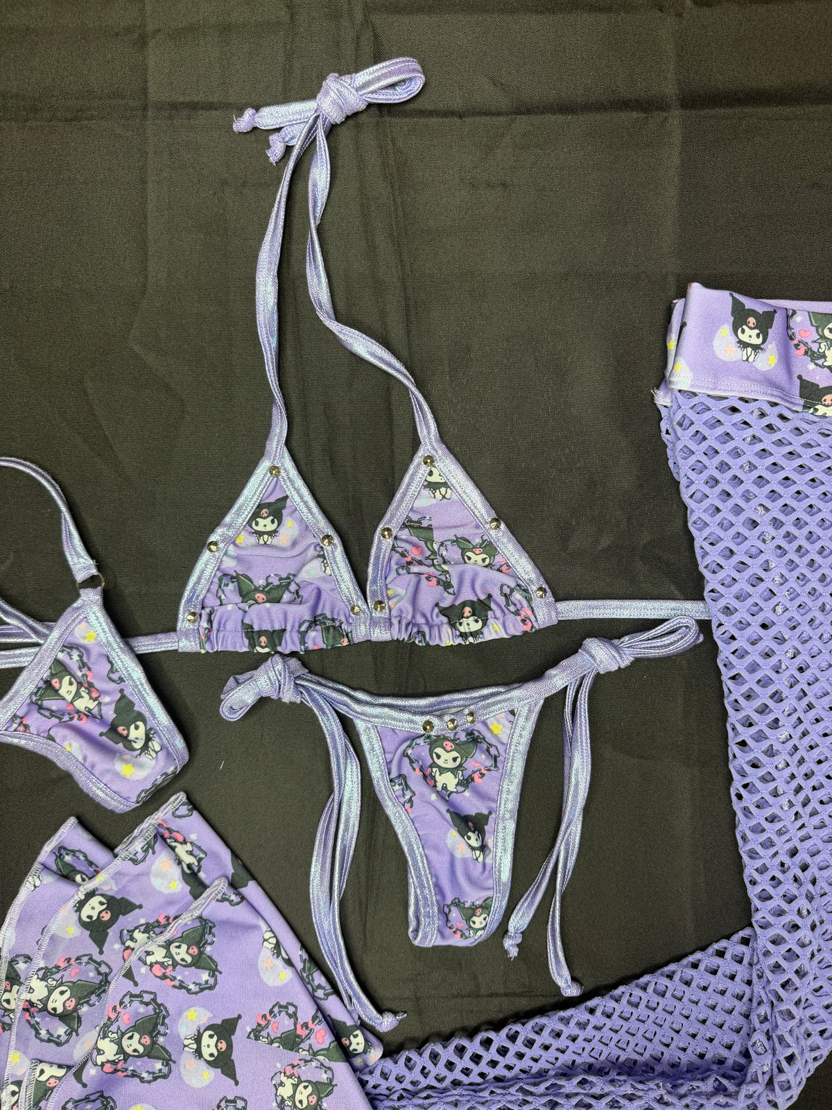 Lavender Kuromi Spandex Print Leg Lingerie Outfit