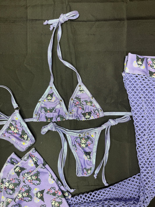 Lavender Kuromi Spandex Print Leg Lingerie Outfit
