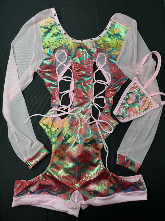 Baby Pink/Fish Scale One-Piece Bartender Outfit