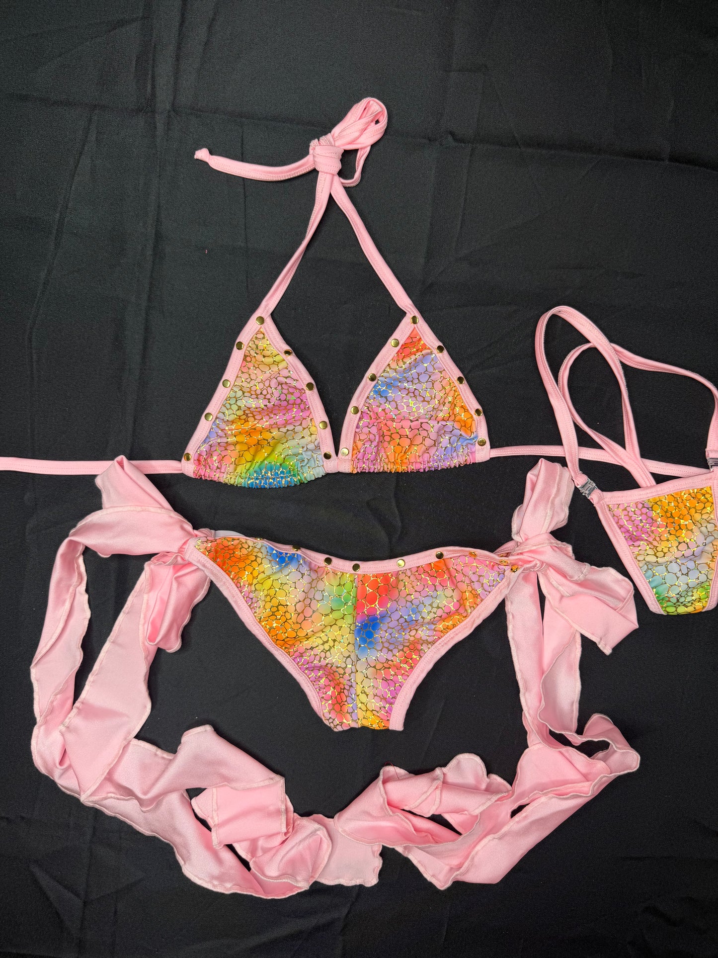 Baby Pink/Multi Color Spandex Two-Piece Bikini Lingerie Outfit