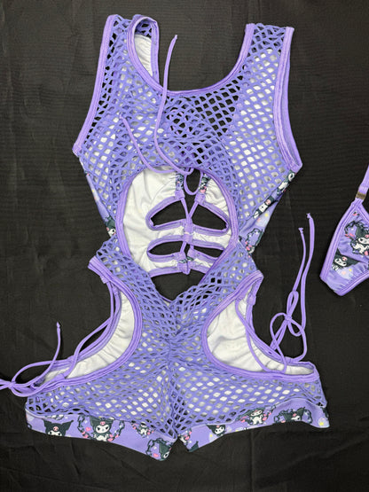 Purple Kuromi/Lavender Spandex Romper Lingerie Outfit