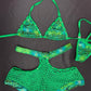Metallic Green/Fishnet Green Bikini Top/Shorts Two-Piece Lingerie Outfit
