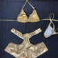 Gold Foil Spandex Two-Piece Bikini Top/Shorts Lingerie Outfit