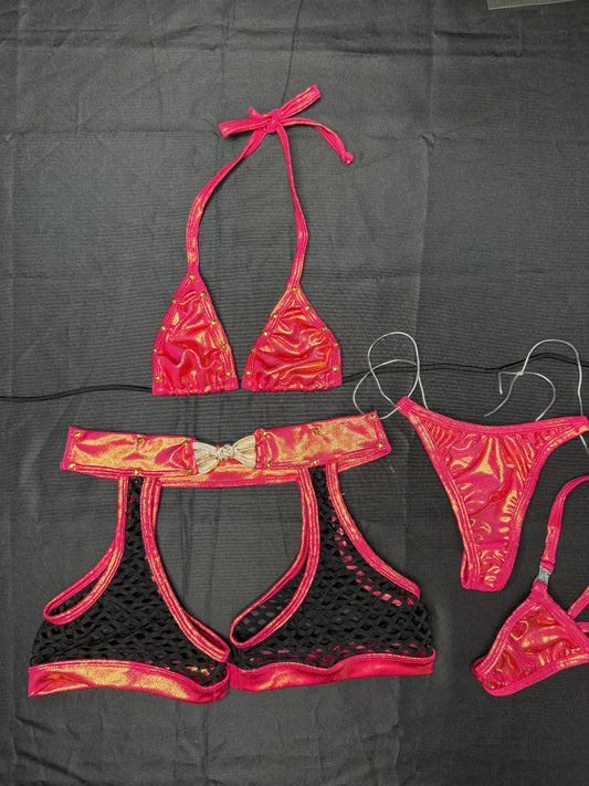 Hot Pink/Fuchsia Animal Print/Black Spandex Two-Piece Shorts Lingerie Outfit