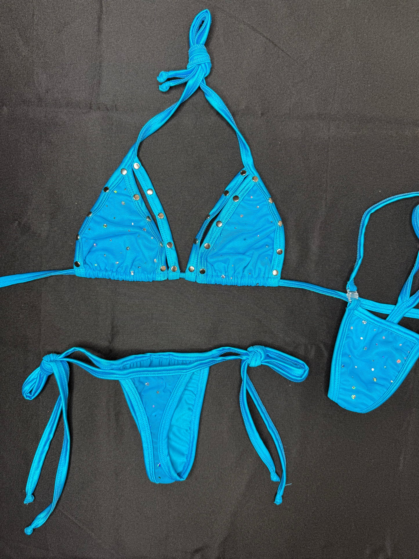 Blue Two-Piece Piece Side-Tie Bikini Lingerie Outfit