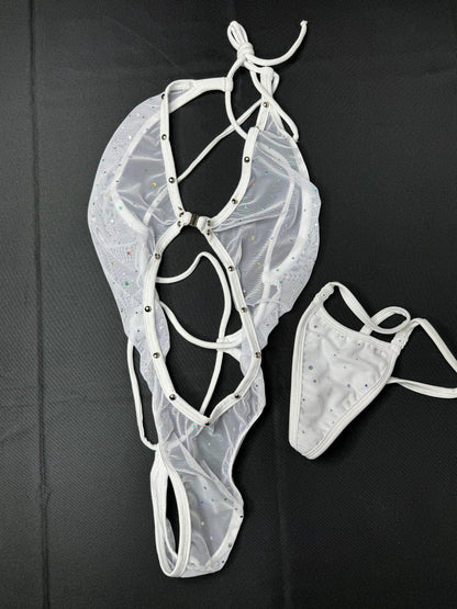 Exotic Dance Wear Mesh Outfit Sexy Stripper Attire for Nightclubs