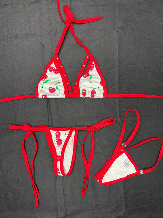 Red/Cherry White Spandex Bikini Lingerie Outfit