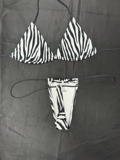 Zebra Animal Print Spandex Micro Bikini Lingerie Outfit