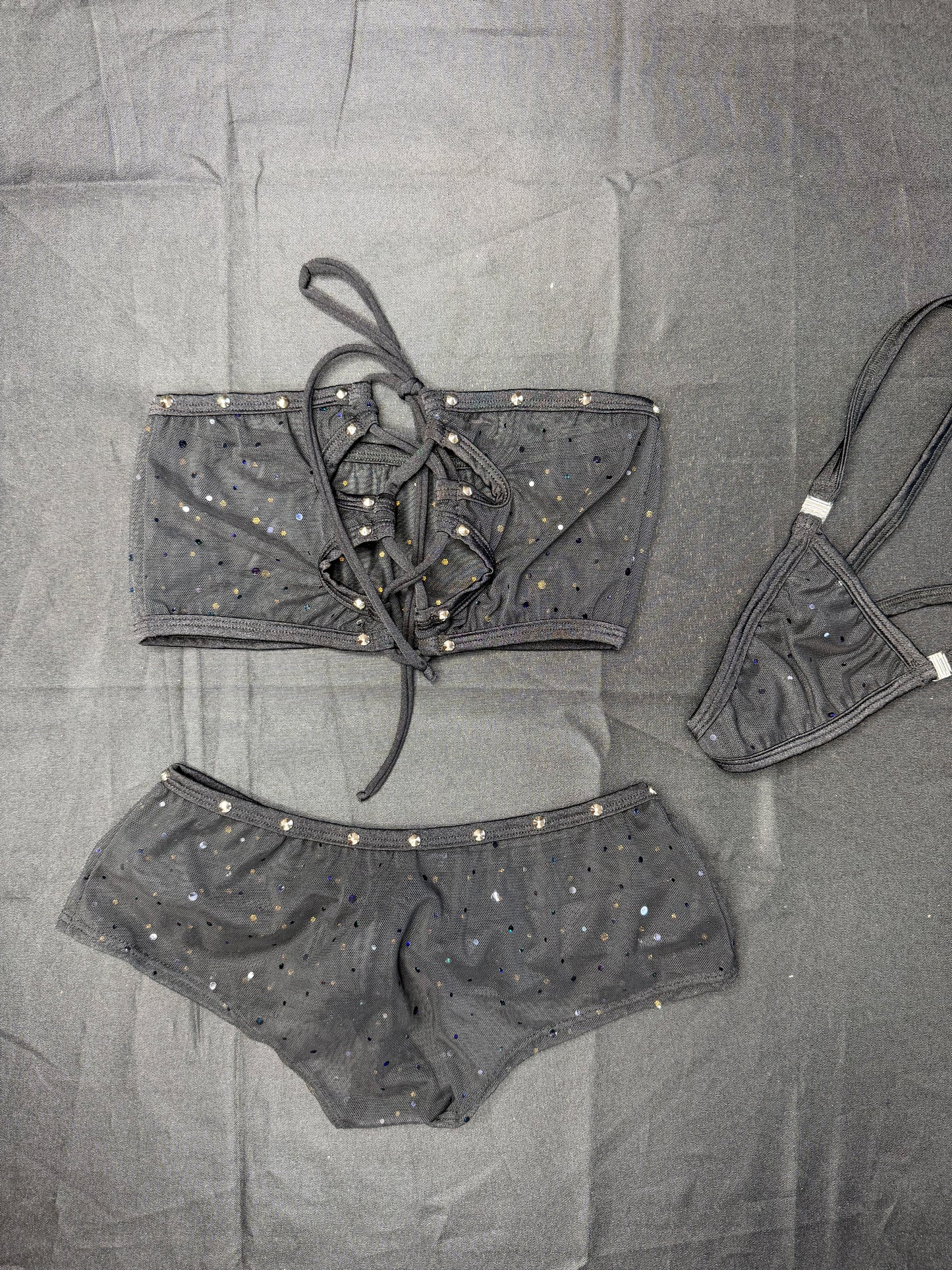 Black Mesh Tube Top/Shorts Two-Piece Lingerie Outfit