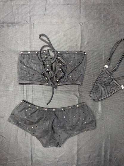 Black Mesh Tube Top/Shorts Two-Piece Lingerie Outfit
