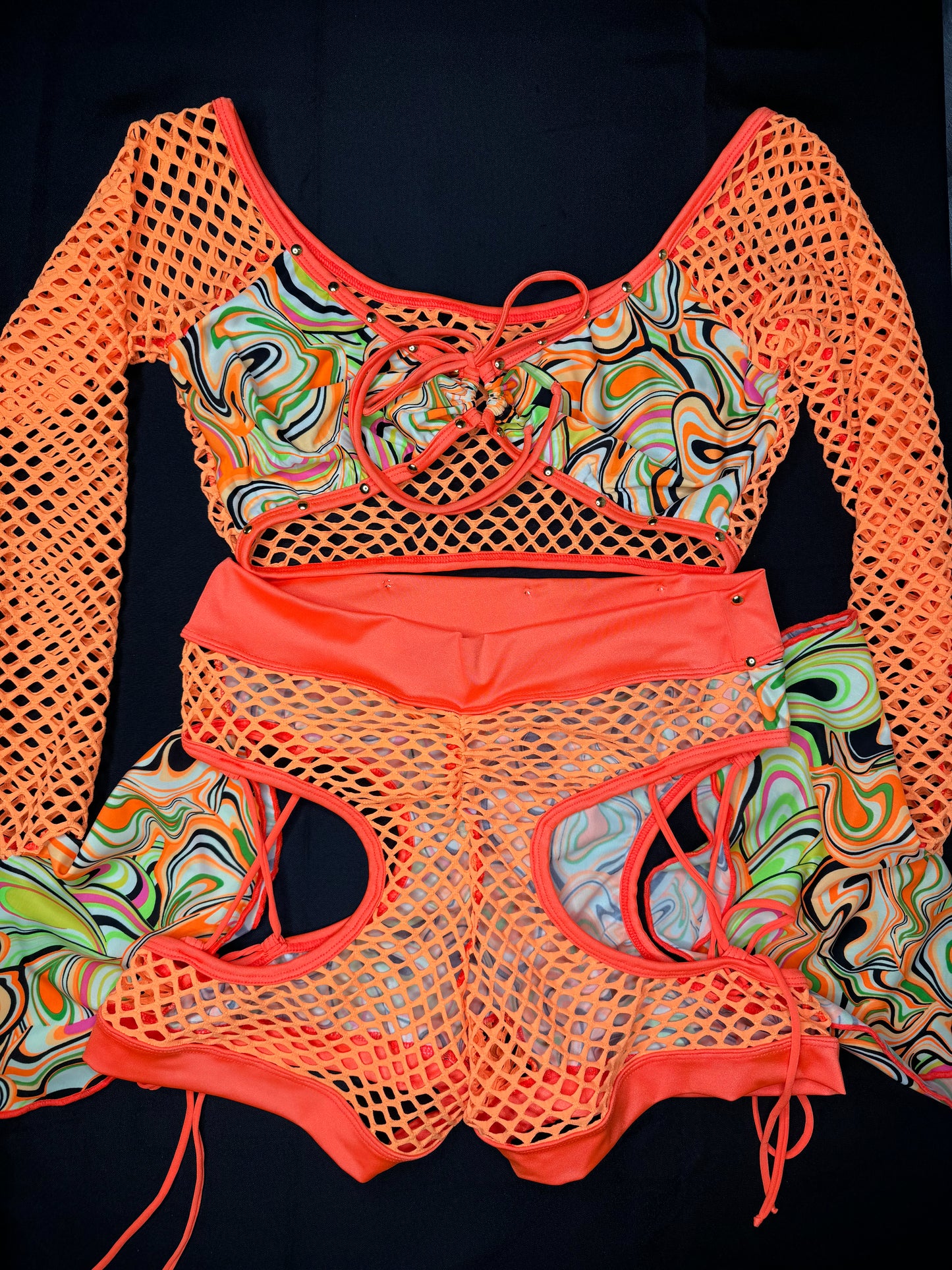 Cosmic Orange Fringe Two-Piece Exotic Dancer Outfit
