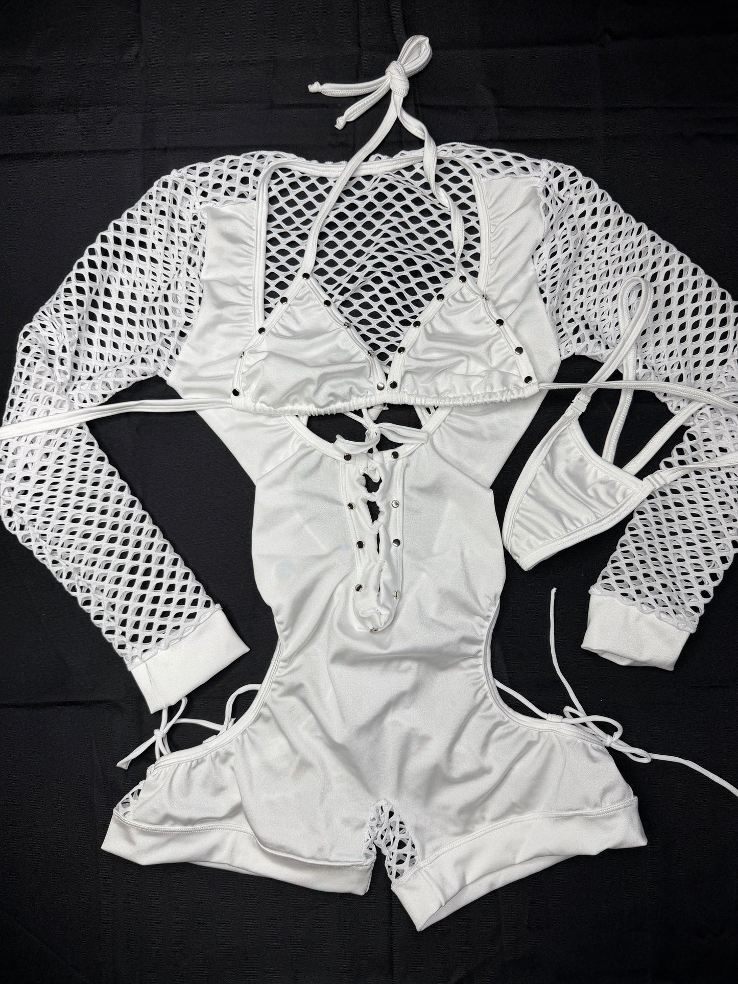 White Spandex Romper Lingerie Outfit