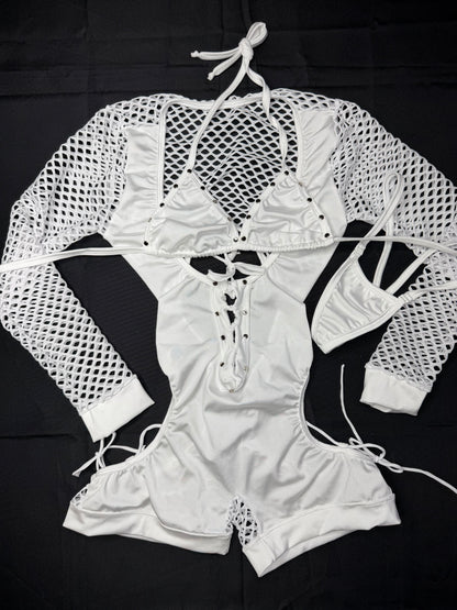 White Spandex Romper Lingerie Outfit