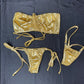 Gold Spandex Tube-Top Side Tie Bikini Lingerie Outfit