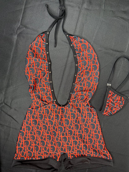 Black/Red Designer Spandex One-Piece Lingerie Outfit