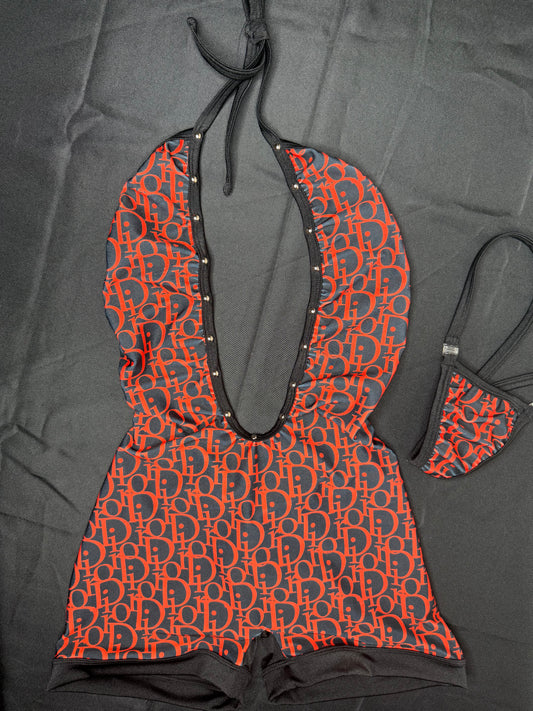 Black/Red Designer Spandex One-Piece Lingerie Outfit
