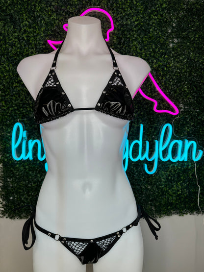 Black Latex Two-Piece Stripper Outfit