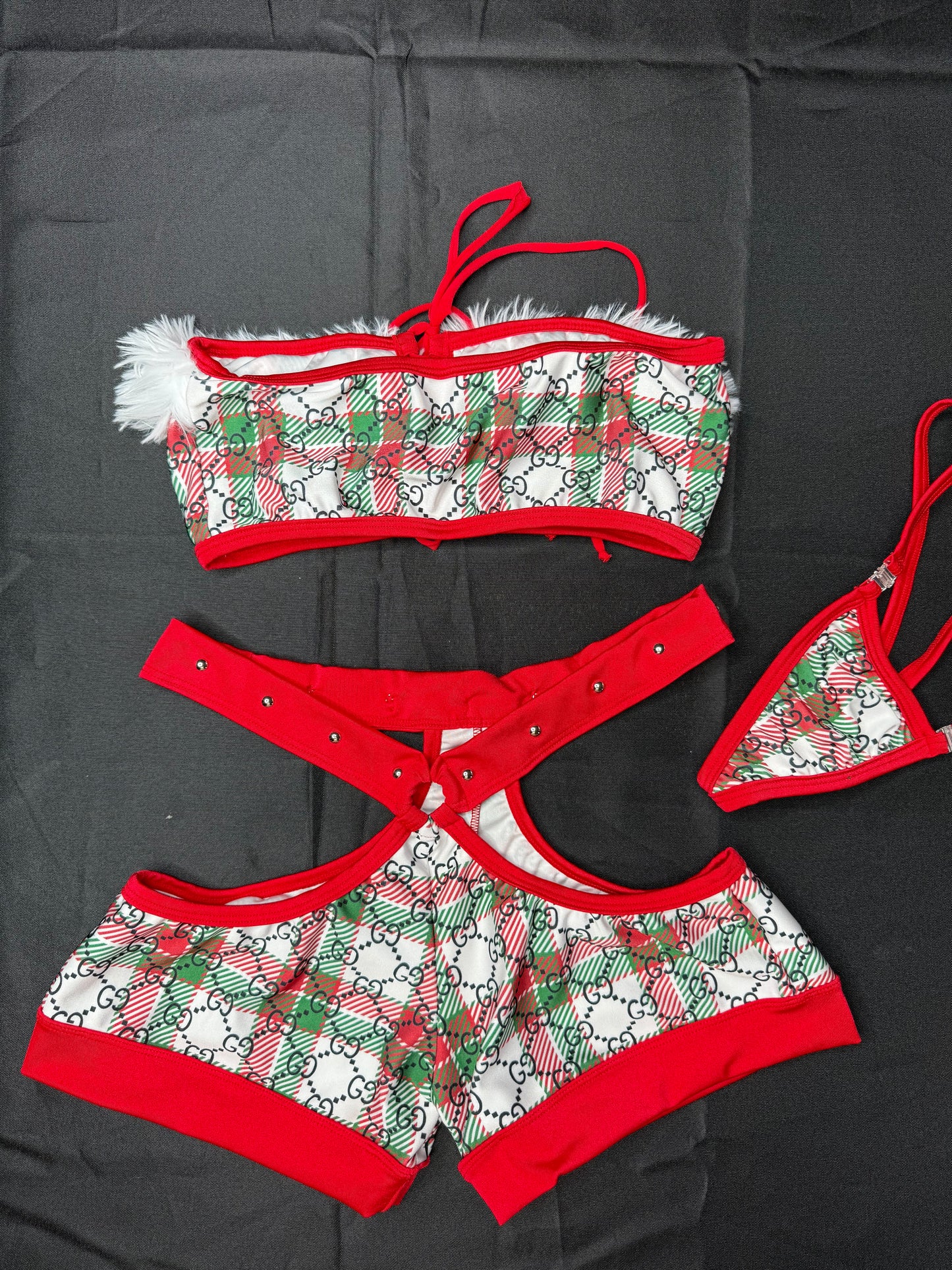 Plaid Designer Tube Top/Shorts Two-Piece Lingerie Outfit