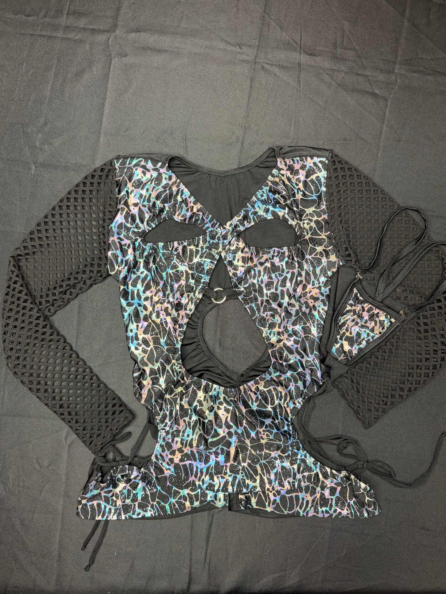 Black/Silver Spandex Romper Lingerie Outfit