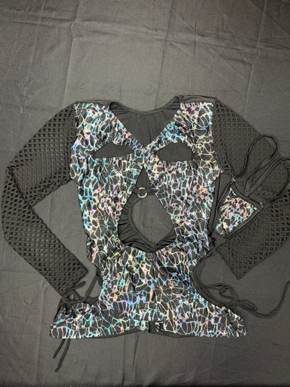 Black/Silver Spandex Romper Lingerie Outfit