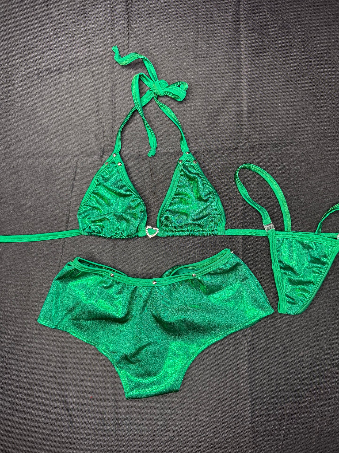 Metallic Green Bikini Top/Shorts Two-Piece Lingerie Outfit