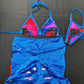 Red/Black & Blue Wave Two-Piece Ripped Shorts Two-Piece Exotic Dancer Outfit
