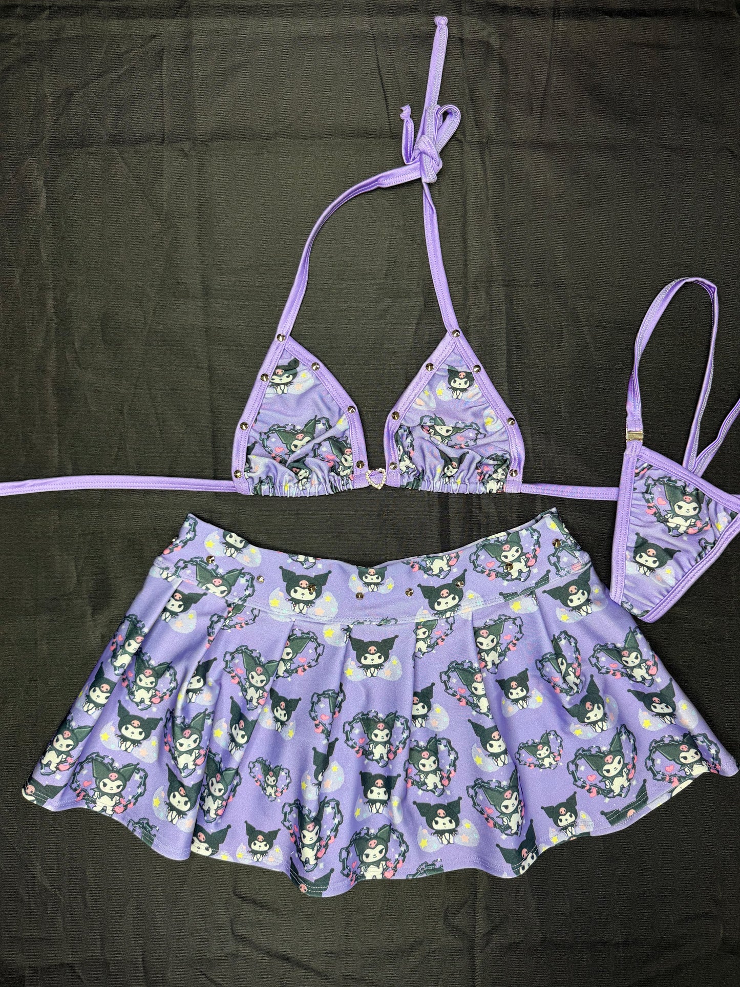 Lavender/Purple Kuromi Two-Piece Skirt Lingerie Outfit