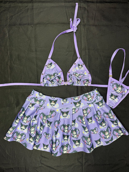 Lavender/Purple Kuromi Two-Piece Skirt Lingerie Outfit