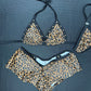 Cheetah Animal Print Bikini Top/Zipper Shorts Two-Piece Lingerie Outfit