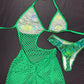 Green Animal Print/Green Fishnet One-Piece Cheeky Thong Lingerie Outfit