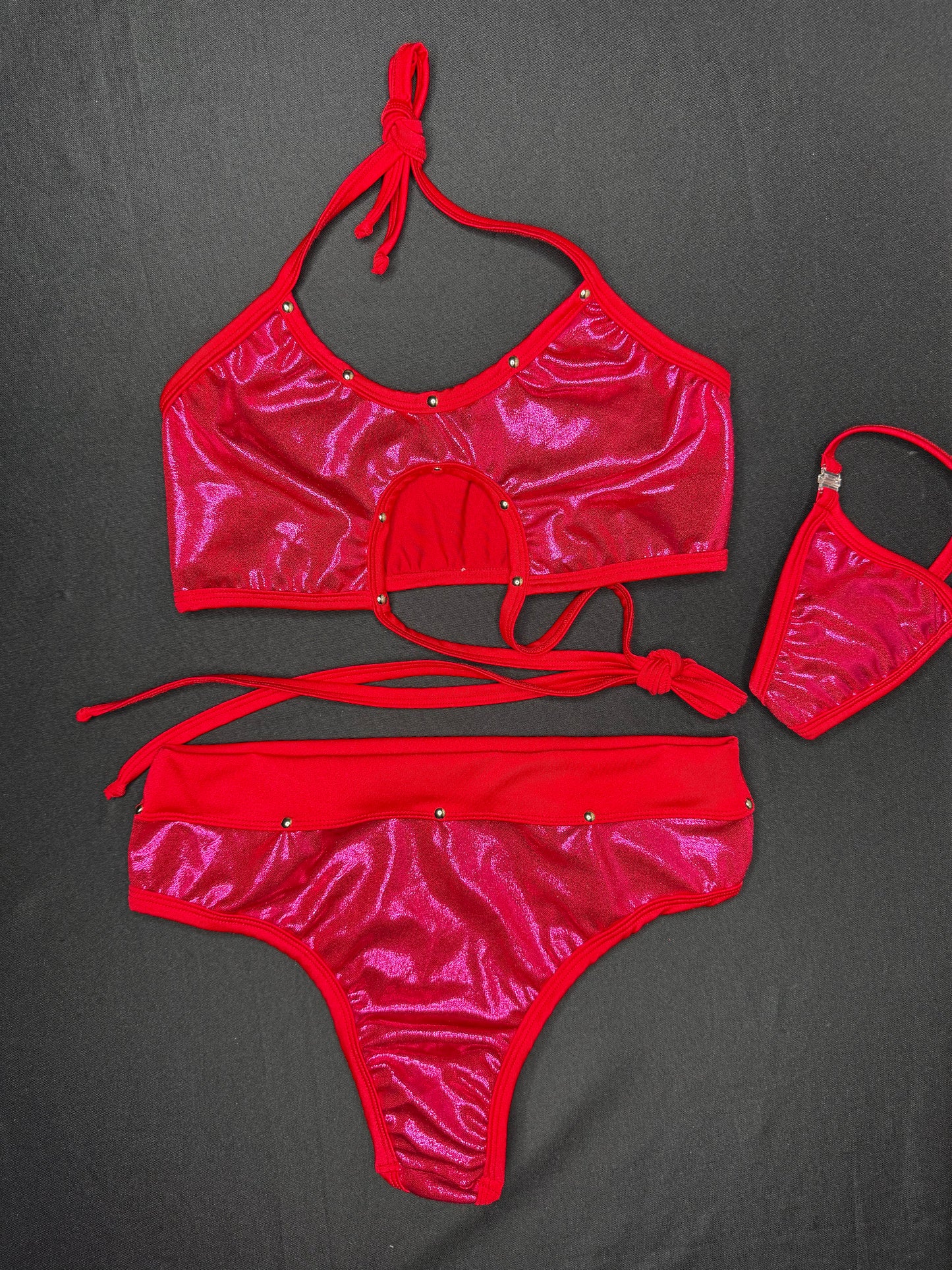 Red Microdot/Red Two-Piece Sports Bra/Shorts Lingerie Outfit