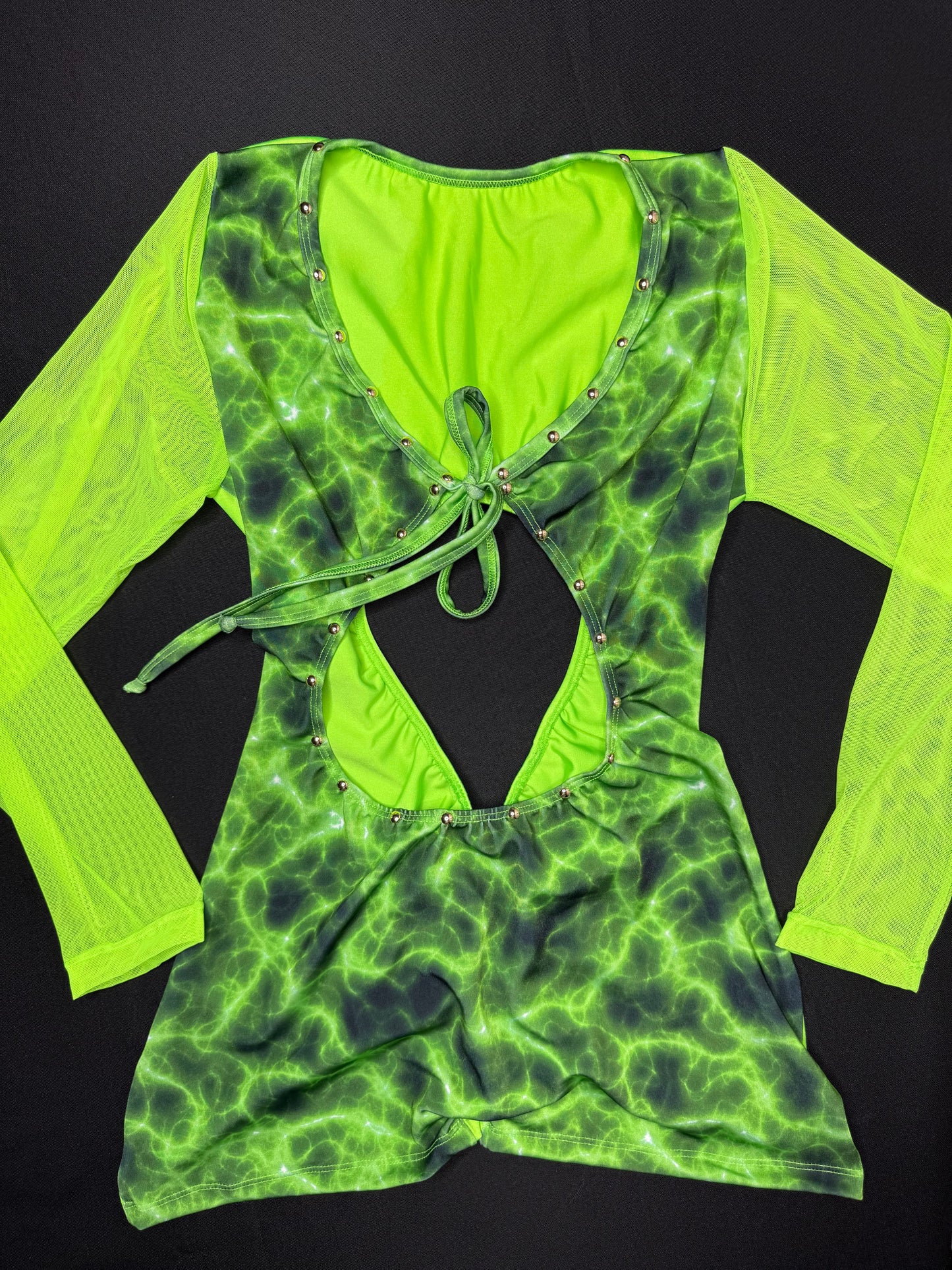 Cosmic Neon Green Spandex One-Piece Romper Lingerie Outfit