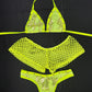Neon Yellow Spandex Shorts/Cheeky Thong Three-Piece Lingerie Outfit